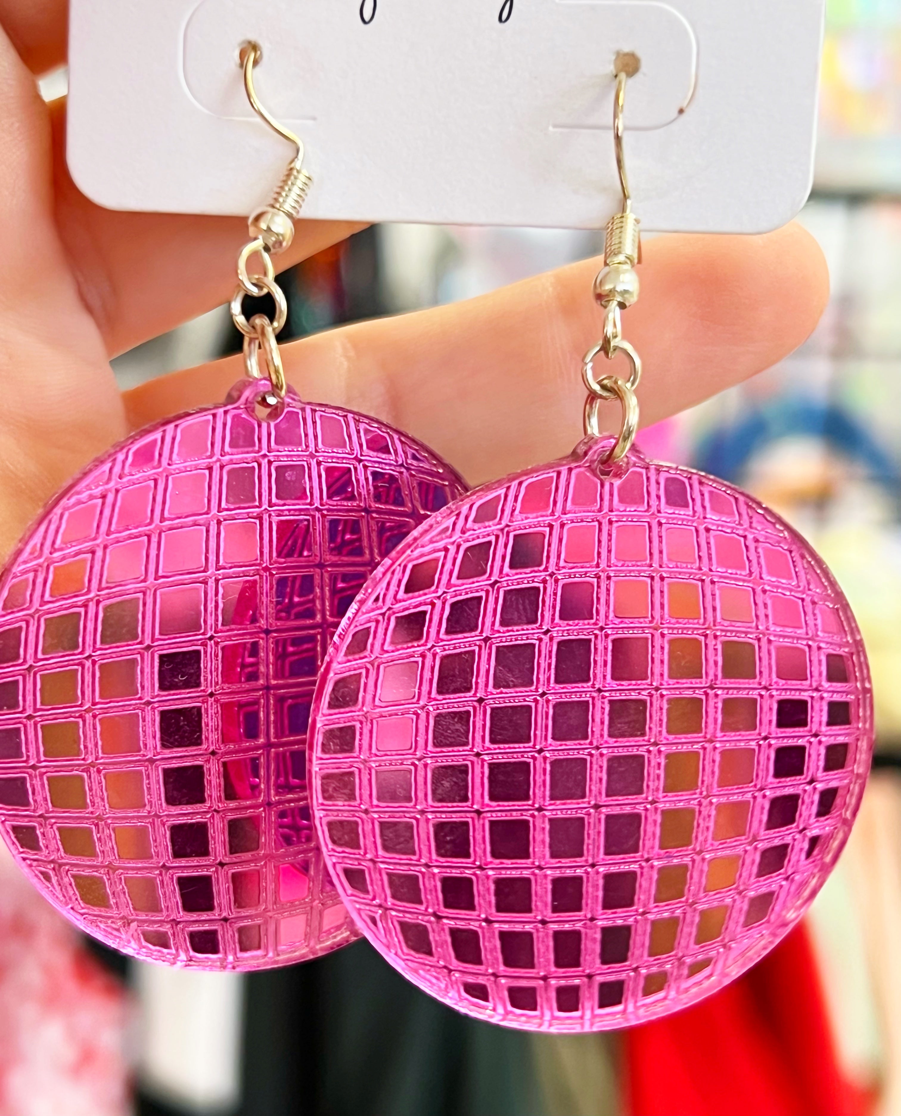 Hot Pink Disco Ball Earrings